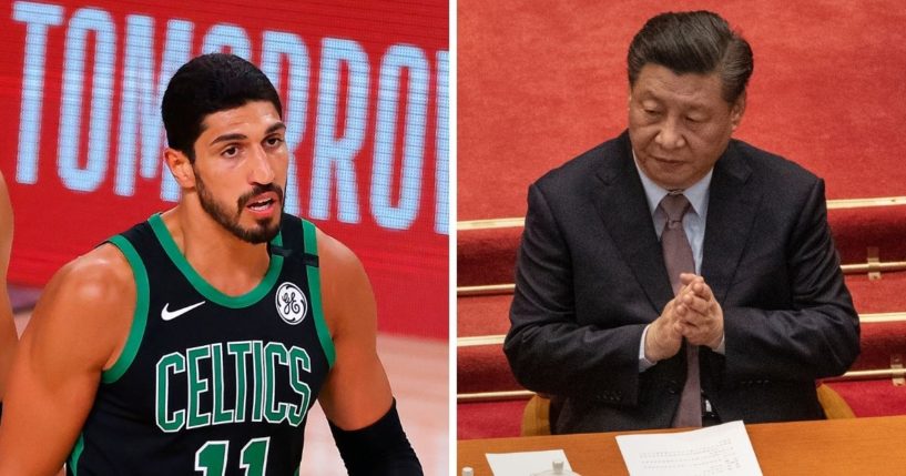 Boston Celtics backup center Enes Kanter, left; and Chines President Xi Jinping, right.