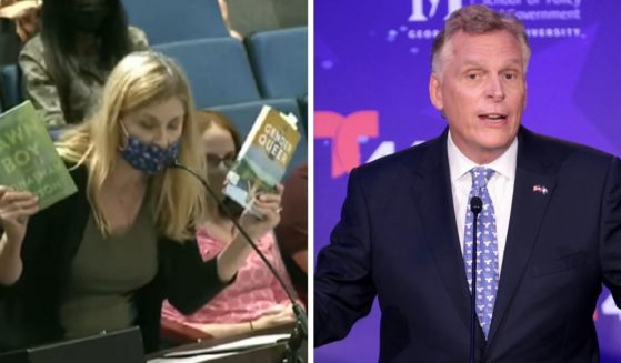 A Fairfax County, Virginia, woman, right, took her case late month to her local school board to complain about the contents of books available in the school library. Left: Democratic candidate for governor, Terry McAuliffe, said at a debate in September that he doesn't think parents should be telling schools what to teach children.