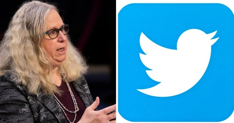 Dr. Rachel Levine, left; Twitter's logo, right.