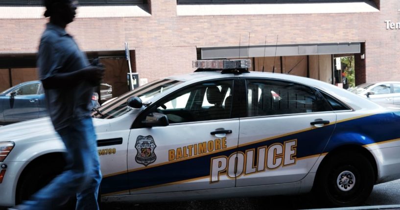 A Baltimore, Maryland, police car is seen in this file photo from July 28, 2019. The Baltimore state’s attorney’s office is struggling to prosecute a massive backlog of felony cases due to a 24 percent decline in its number of federal prosecutors over the last three years.