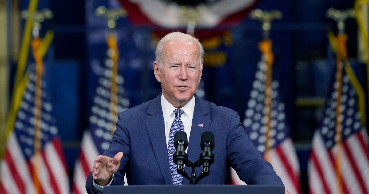 President Joe Biden speaking in Kearny, New Jersey, on Monday.