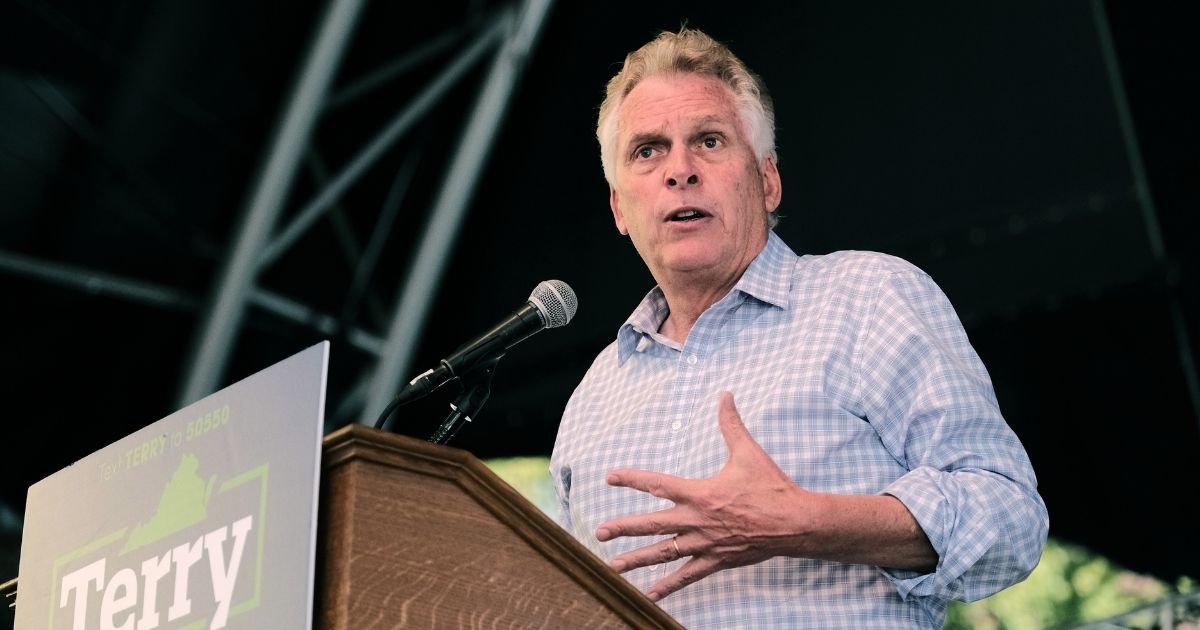 Former Virginia Gov. Terry McAuliffe speaks during a get-out-the-vote rally at Ting Pavilion in Charlottesville, Virginia, on Sunday.