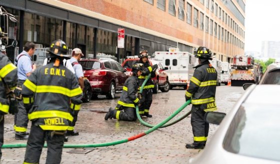 New York City firefighters take part in a training exercise in July 2020.
