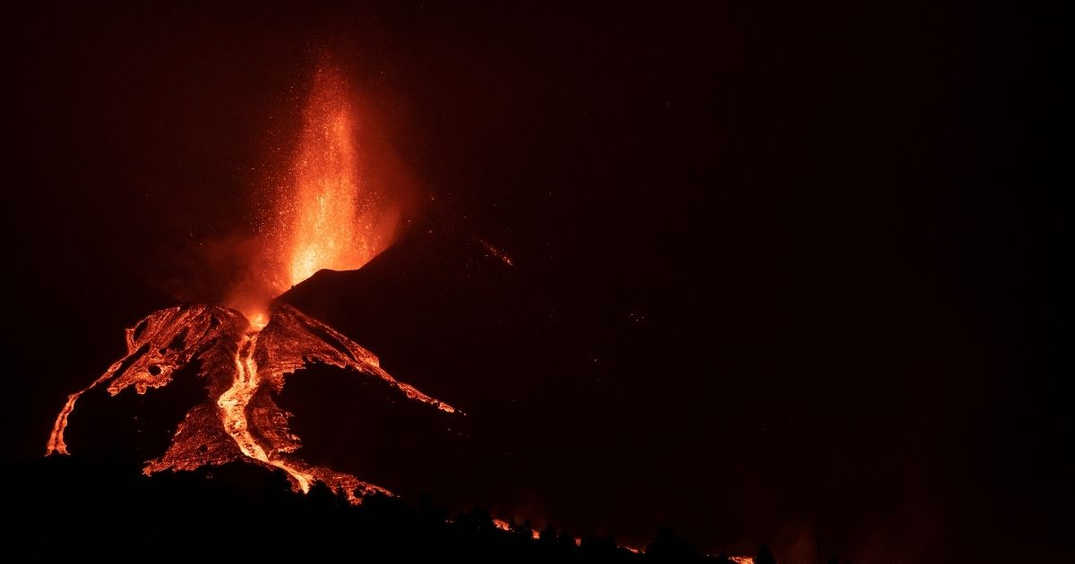 Lava flows from the Cumbre Vieja Volcano in La Palma, Spain, on Sunday.