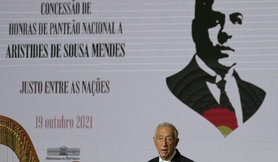 Portuguese President Marcelo Rebelo de Sousa speaks during a ceremony honoring Aristides de Sousa Mendes at the National Pantheon in Lisbon, Portugal, on Tuesday.