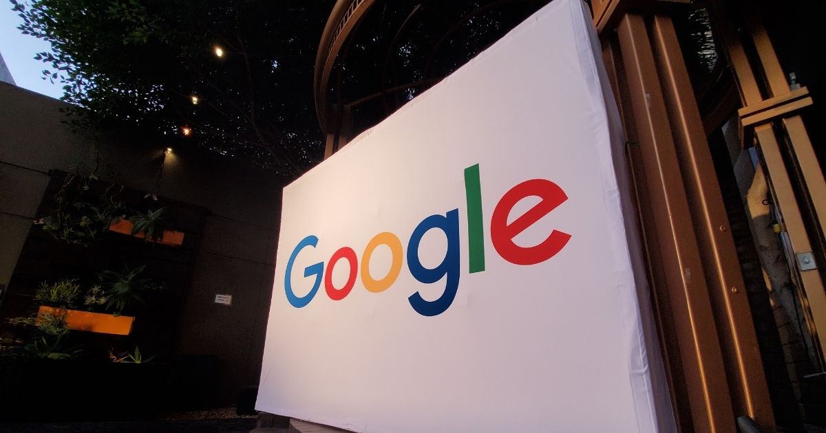 The Google logo is seen on a large conference display in Los Angeles on Oct. 28, 2019.