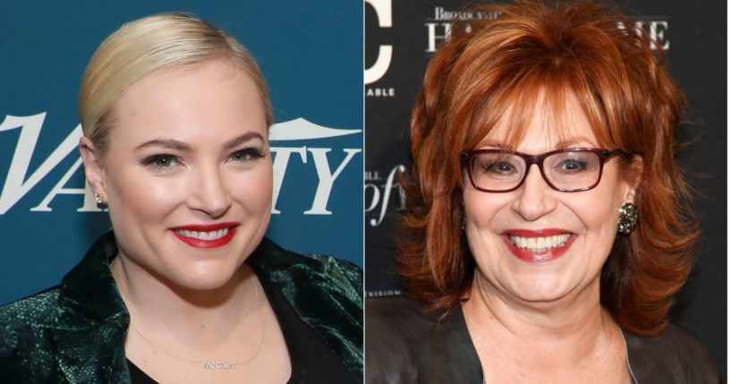 Meghan McCain appears at Variety’s third annual ‘Salute to Service’ celebration in New York on Nov. 6, 2019, while Joy Behar appears at the Broadcasting & Cable Hall of Fame Awards 27th Anniversary Gala in New York on Oct. 16, 2017.