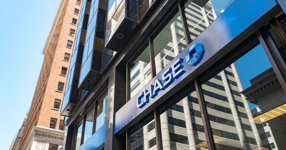 A sign in the Financial District neighborhood of San Francisco bears the Chase Bank logo.