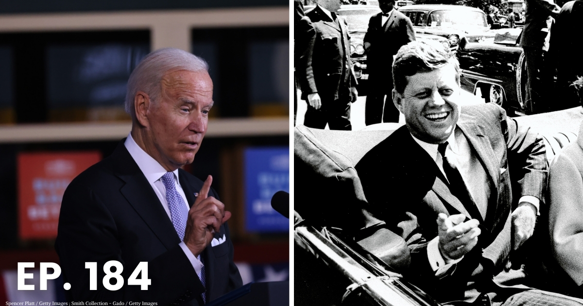At left, President Joe Biden speaks at an event at the Electric City Trolley Museum in Scranton, Pennsylvania, on Wednesday. At right, President John F. Kennedy is seen May 3, 1961.