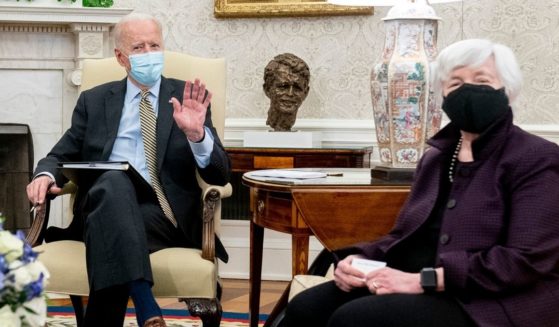 President Joe Biden and Treasury Secretary Janet Yellen meet for an economic meeting in the Oval Office of the White House on April 9.