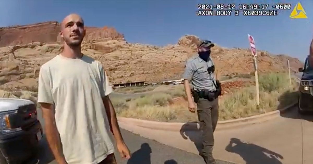 Brian Laundrie is seen in bodycam footage from Aug. 12, 2021, provided by The Moab Police Department. Laundrie, the boyfriend of homicide victim Gabby Petito, is a person of interest in Petito's death.