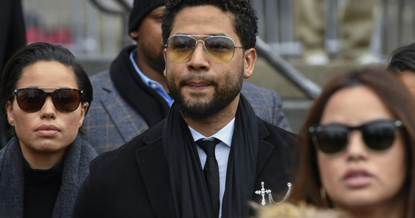 Former "Empire" actor Jussie Smollett leaves the Leighton Criminal Courthouse in Chicago in a Feb. 24, 2020, file photo.