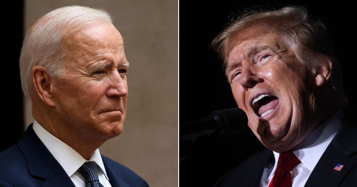 Former President Donald Trump, right, described the presidency of his successor, Joe Biden, left, as a "disaster."