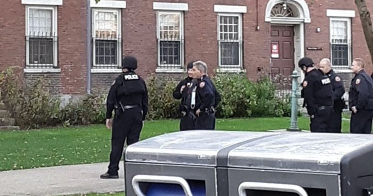 Police investigate a bomb threat at Brown University in Providence, Rhode Island.