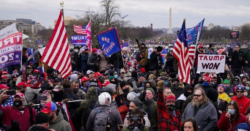 Supporters of then-President Donald Trump gather outside the Capitol in Washington on Jan. 6, 2021.