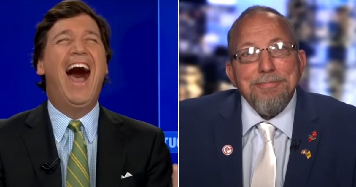 Fox News host Tucker Carlson laughs at a comment by New Jersey state Sen.-elect Edward Durr on Thursday.