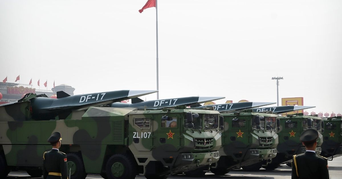 Chinese military vehicles parade DF-17 ballistic missiles during a parade to celebrate the 70th Anniversary of Communist China in Beijing on Oct. 1, 2019.