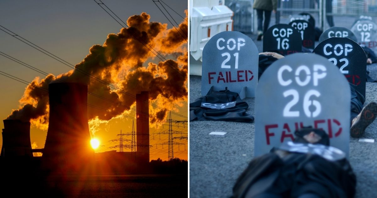 Climate activists, right, dismiss the recent UN COP26 climate conference and its predecessors as failures, since the final agreement allows coal plants in some of the world's most heavily polluting countries to continue operation.
