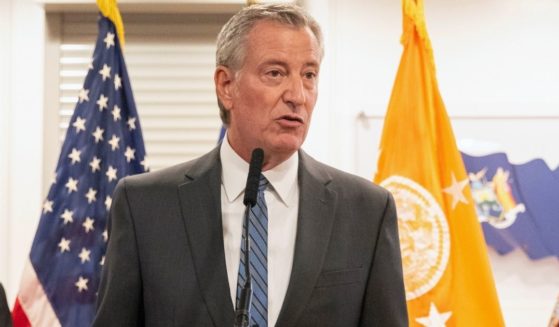 New York City Mayor Bill de Blasio is seen in a file photo from September 2021. De Blasio was quick to tweet his displeasure with Friday's Kyle Rittenhouse verdict, but he had no comment on a brutal murder over the weekend that took place on the subway in his own city.