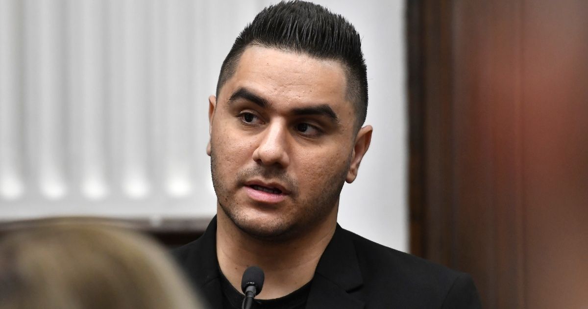 Witness Drew Hernandez testifies about the video he took on Aug. 25, 2020, during Kyle Rittenhouse's trial at the Kenosha County Courthouse in Kenosha, Wisconsin, on Thursday.