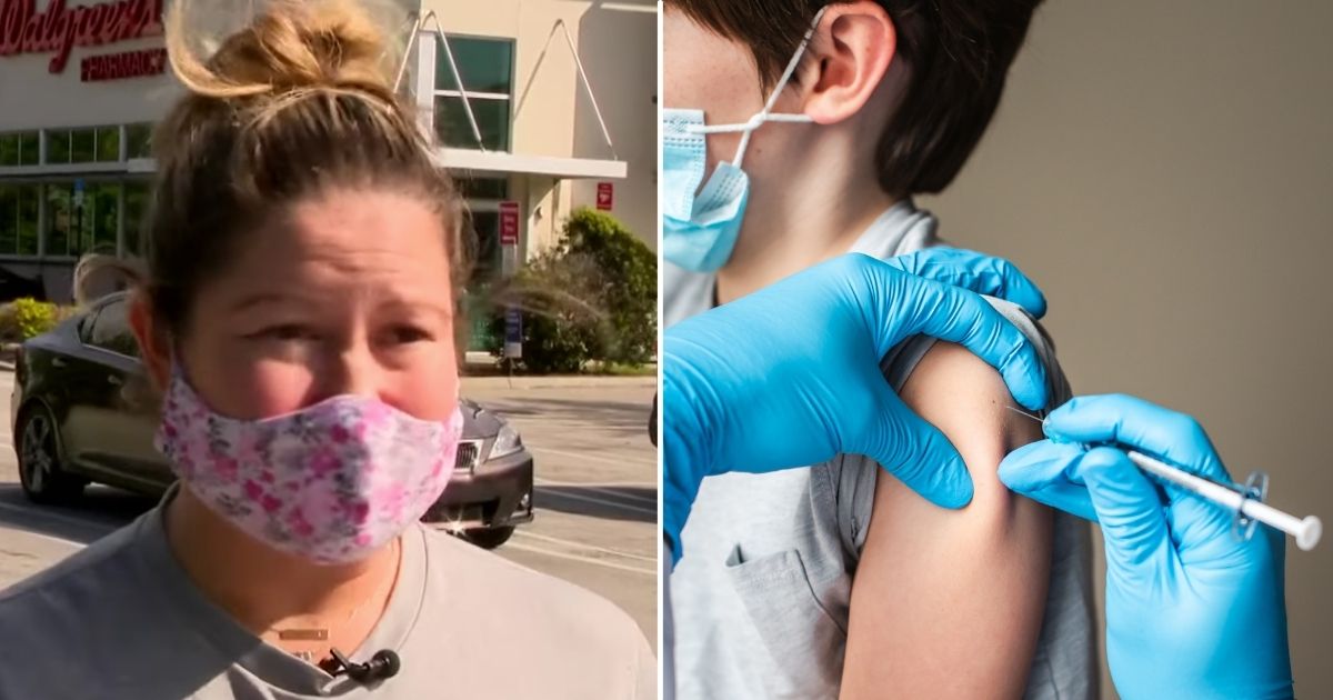 Erin Slutak's 5-year-old son was given an adult dose of the COVID-19 vaccine at a Walgreens pharmacy in Miami-Dade County, Florida. A child receives a vaccine in the stock image on the right.