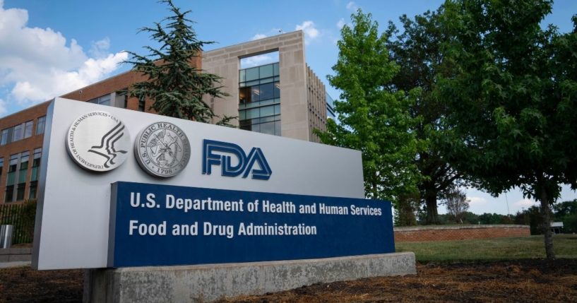A sign for the U.S. Food and Drug Administration is seen outside of the agency's headquarters in White Oak, Maryland, on July 20, 2020.
