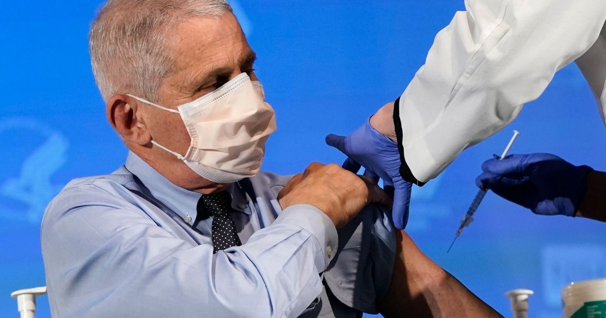 Dr. Anthony Fauci receives his first dose of the Moderna COVID-19 vaccine in Bethesda, Maryland, on Dec. 22, 2020.