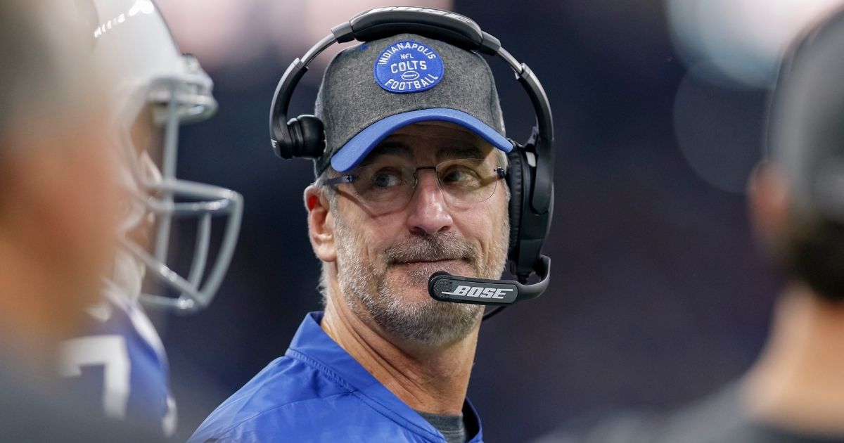Head coach Frank Reich of the Indianapolis Colts is seen during the game against the Oakland Raiders at Lucas Oil Stadium on Sept. 29, 2019, in Indianapolis.