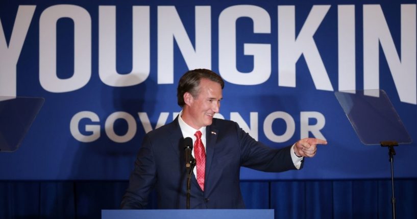 Glenn Youngkin takes the stage at an election night rally on Tuesday in Chantilly, Virginia.