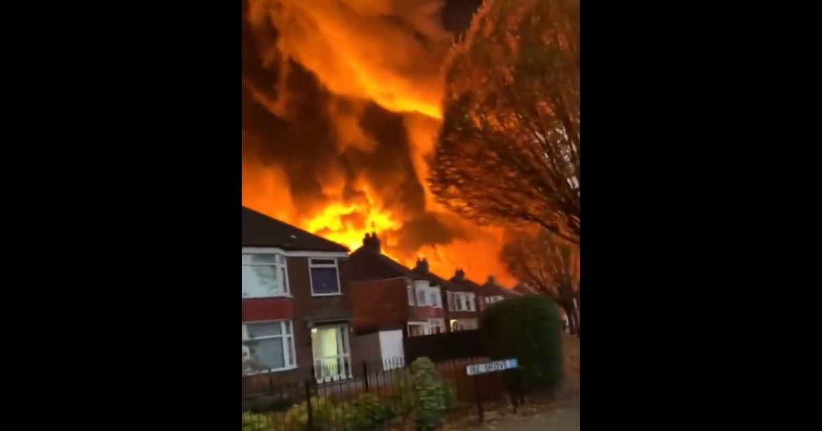 A massive fire is seen in the U.K. town of Hessle.