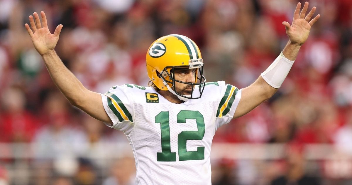 Green Bay Packers quarterback Aaron Rodgers celebrates a touchdown against the San Francisco 49ers at Levi's Stadium in Santa Clara, California, on Sept. 26.