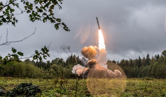 A Russian Iskander-K missile is launched near St. Petersburg, Russia, during a military training exercise on Sept. 19, 2017.