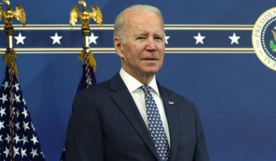 President Joe Biden listens during an announcement at the South Court Auditorium of Eisenhower Executive Office Building on Monday in Washington, D.C.