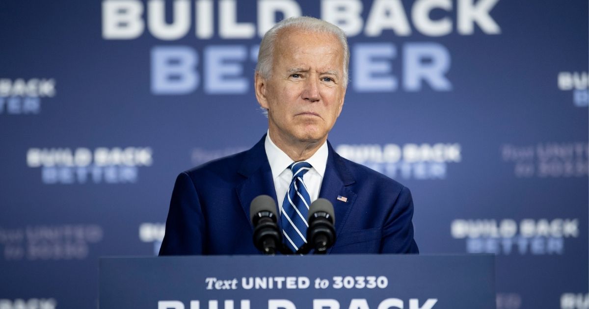 Democratic then-presidential candidate Joe Biden speaks about on the third plank of his Build Back Better economic recovery plan for working families, on July 21, 2020, in New Castle, Delaware.