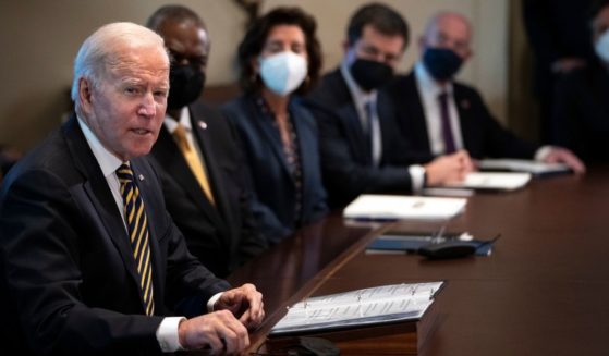 President Joe Biden speaks during a Cabinet meeting in the Cabinet Room of the White House in Washington, D.C., on Friday.
