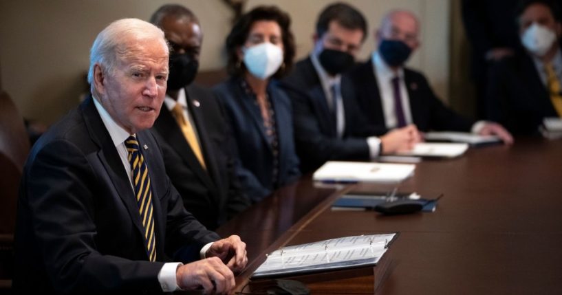 President Joe Biden speaks during a Cabinet meeting in the Cabinet Room of the White House in Washington, D.C., on Friday.