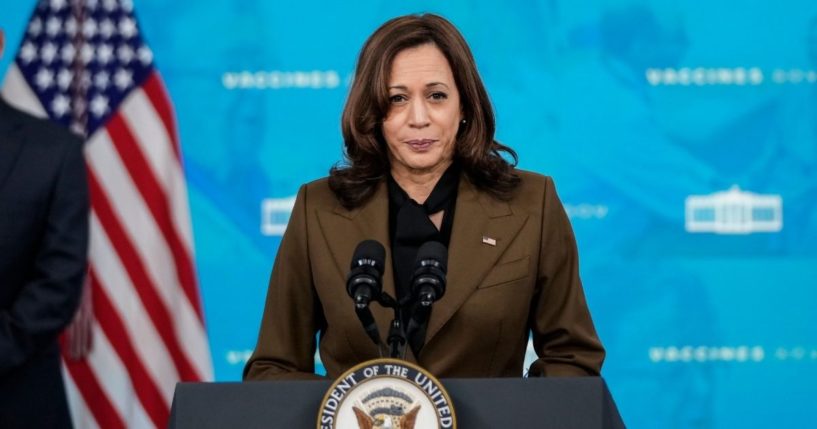 Vice President Kamala Harris speaks in the South Court Auditorium at the White House complex on Nov. 22 in Washington, D.C.