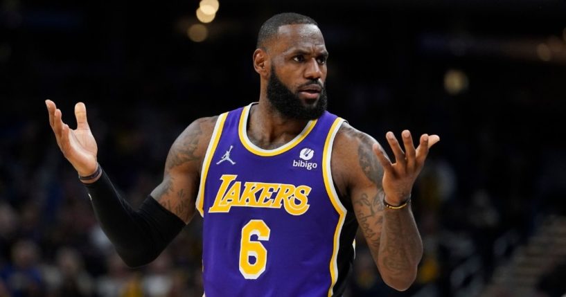 Los Angeles Lakers' LeBron James (6) was hit with a hefty fine for an obscene gesture at the Nov. 24 game against the Indiana Pacers, shortly after having two fans ejected for using offensive language.