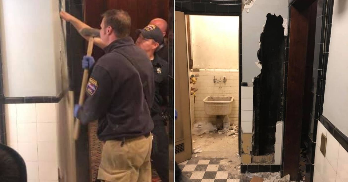 A man was rescued by firefighters after becoming trapped in a wall at a theater.