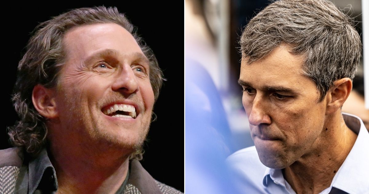 At left, actor Matthew McConaughey smiles during a Q&A at Hogg Memorial Auditorium at the University of Texas in Austin on Jan. 21, 2020. At right, Texas Democratic gubernatorial candidate Beto O'Rourke speaks with reporters during a campaign rally in San Antonio on Nov. 16.