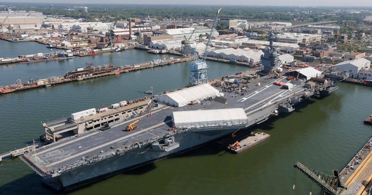 Newport News Shipbuilding in Newport, News, Virginia, has long worked with the U.S. Navy to build ships, such as the USS Gerald Ford, pictured here on April 27. 2016.