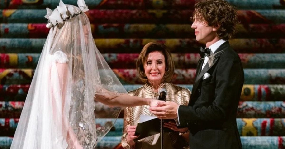 California Rep. Nancy Pelosi, center, officiated over the weekend at the wedding of Ivy Getty, great-granddaughter of billionaire oil tycoon J. Paul Getty, to Tobias Engel.