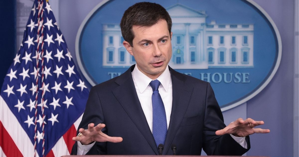 Secretary of Transportation Pete Buttigieg speaks during the daily briefing at the White House on Monday in Washington, D.C.