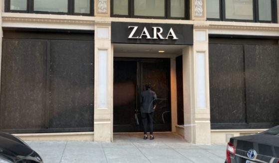 A Zara store in San Francisco is boarded up as looting is expected to increase during the holiday season.
