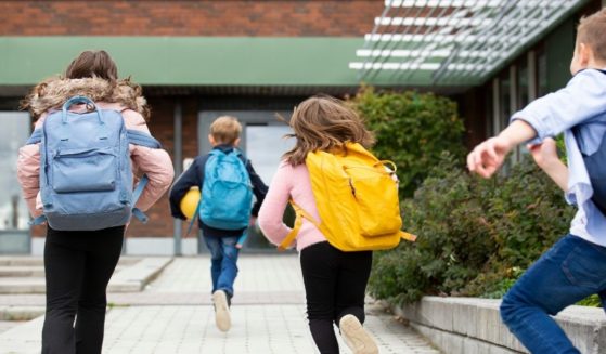 This stock image shows a group of schoolchildren running toward a building. Allyn Walker, an assistant professor at Old Dominion University in the department of sociology and criminal justice, believes pedophilia should be de-stigmatized.