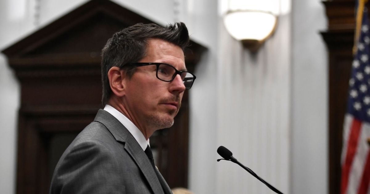 Assistant district attorney Thomas Binger begins giving the state's closing argument in the Kyle Rittenhouse murder trial at the Kenosha County Courthouse in Kenosha, Wisconsin, on Monday.