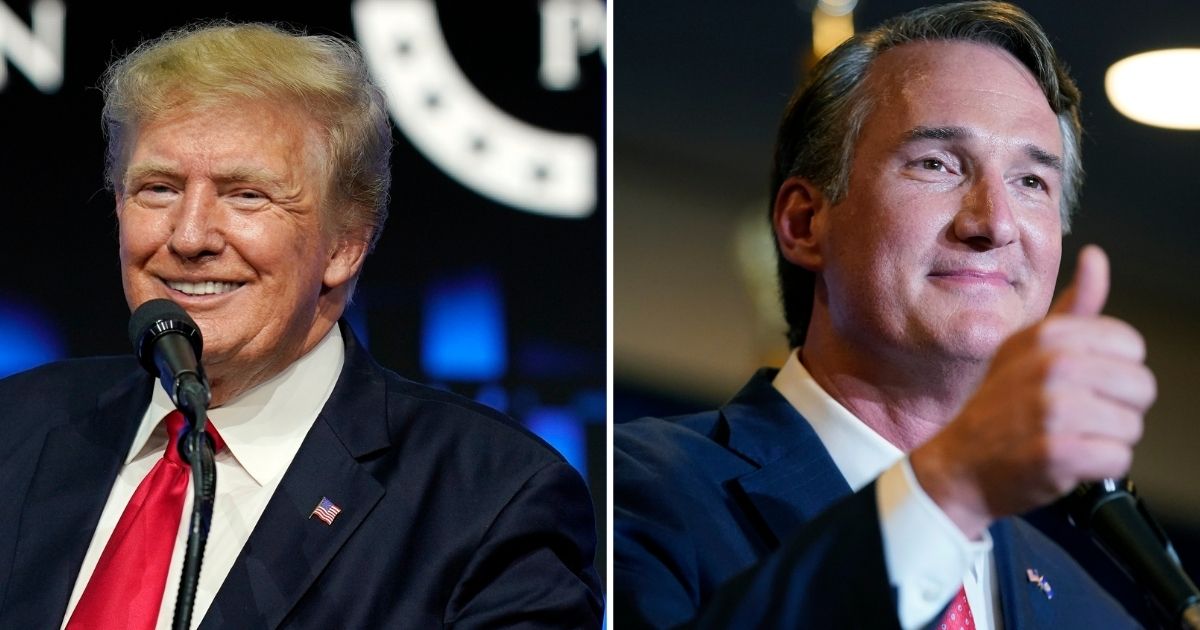 Former President Donald Trump, left, speaks at the Turning Point Action gathering in Phoenix, Arizona, on July 24. Virginia Gov.-elect Glenn Youngkin speaks to his election night party attendees in Chantilly, Virginia, on Wednesday morning.
