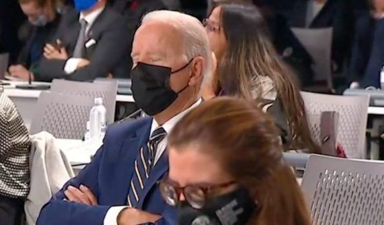 President Joe Biden appears to fall asleep during the COP26 Climate Summit opening speeches in Scotland on Nov. 1.