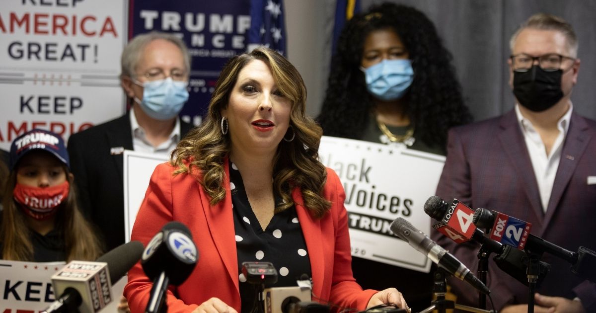 Republican National Committee chairwoman Ronna McDaniel speaks during the Trump Victory news conference on Nov. 6, 2020 in Bloomfield Hills, Michigan.