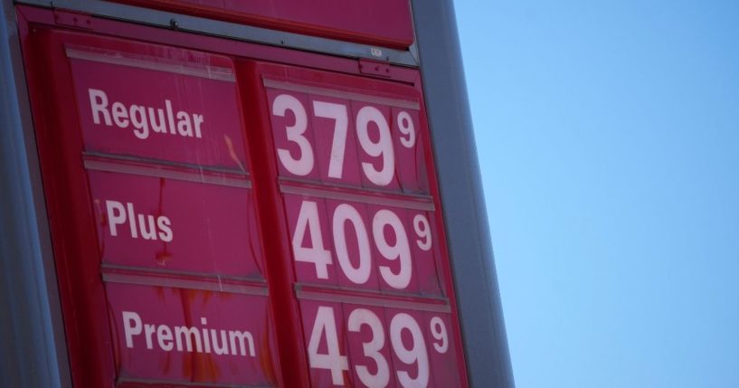 A Conoco Station displays gas pump prices on a sign in southeast Denver on Oct. 24.